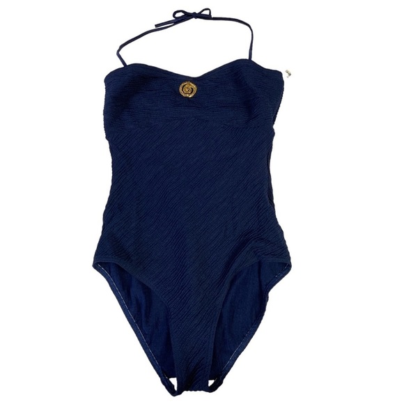 Vintage NWT Talbots Retro One Piece Halter Swimsuit Navy Blue Size 16 Long - Picture 1 of 5